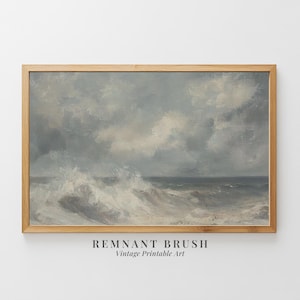 Vintage Stormy Sea Painting | Moody Nautical Art Print PRINTABLE Ocean Wave Seascape Old World Decor Digital Download