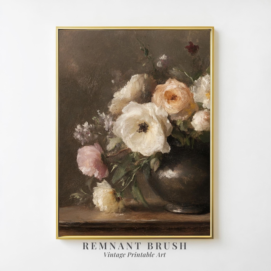 Vintage Floral Still Life | Romantic Botanical Art Print, Moody Wall ...