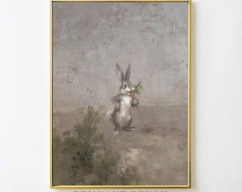 Vintage Funny Rabbit Painting | Rustic Bunny Animal Wall Art PRINTABLE Moody Nature Nursery Room Kids Decor Digital Download