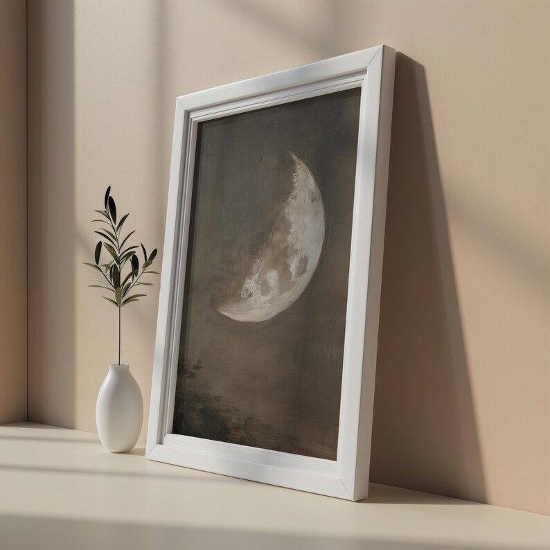 Vintage Moon Wall Art | Moody Night Sky PRINTABLE Antique Oil Painting ...