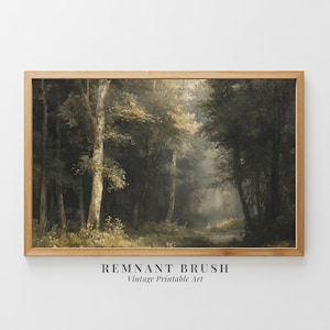 Vintage Woodland Forest Scene | Moody Landscape PRINTABLE Rustic Nature Art Dark Academia Wall Decor Digital Download