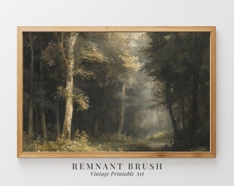 Vintage Woodland Forest Scene | Moody Landscape PRINTABLE Rustic Nature Art Dark Academia Wall Decor Digital Download
