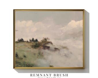 Misty Cliff Landscape Print | Vintage Painting Scenic Wall Art PRINTABLE Moody Nature Country Home Decor Digital Download
