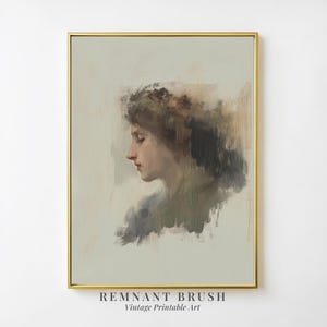 Moody Portrait Print | Vintage Abstract Wall Art PRINTABLE Soft Earthy Tones Romantic Woman Oil Painting Digital Download