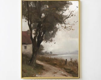 Misty Lakeside Path | Vintage Wall Art, Rustic Landscape, Moody Home Decor, Countryside Print, PRINTABLE, Downloadable Digital Art