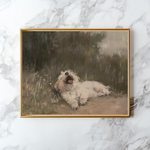 Vintage hund i fält konsttryck | Husdjursporträttmålning UTSKRIVBAR Beige väggkonst Cottagecore-dekor bondgårdstryck digital nedladdning bild 6