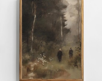 Dark Academia Forest Print | Vintage Moody Woodland Landscape Painting, Gothic Nature Art PRINTABLE Digital Download