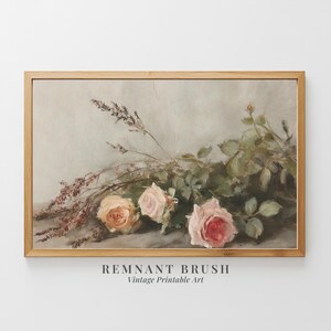 Vintage Rose Still Life Printable Art | Romantic Floral Wall Decor | Moody Cottagecore Botanical Painting | Victorian Decor Digital Download