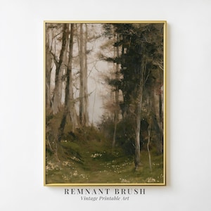 Woodland Forest Path Wall Art | Vintage Landscape PRINTABLE Rustic Nature Scene, Moody Tree Decor Digital Download