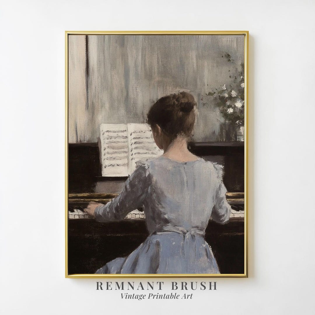 Vintage Woman at Piano Art Print | Romantic Portrait Painting PRINTABLE ...