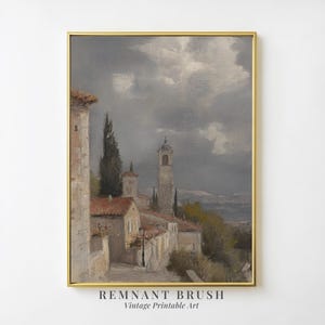 Vintage European Landscape Wall Art | Italian Village Painting, French Country Art, Moody Wall Art, PRINTABLE, Digital Download