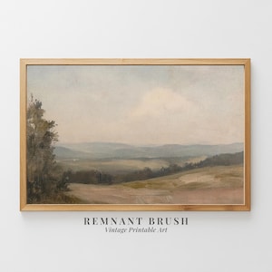 Soft Pastel Countryside Art Print | Vintage Rolling Hills Landscape PRINTABLE Nature Wall Art Rustic Farmhouse Decor Digital Download