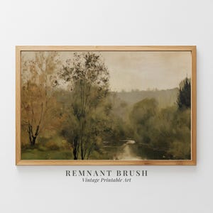 Woodland River Print | Vintage Forest Painting Landscape Wall Art PRINTABLE Rustic Nature Decor Moody Digital Download