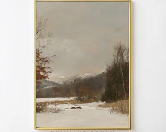 Rustic Winter Painting Vintage Country Decor | Warm Tone Wall Art PRINTABLE Moody Art Print Downloadable Digital Artwork