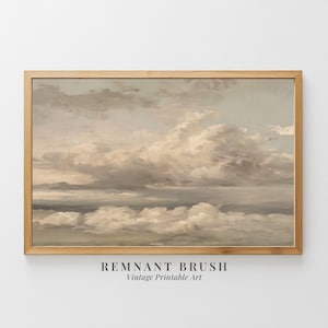 Dramatic Cloudscape Art Print | Vintage Sky Painting PRINTABLE Moody Landscape Wall Art, Soft Neutral Decor Digital Download