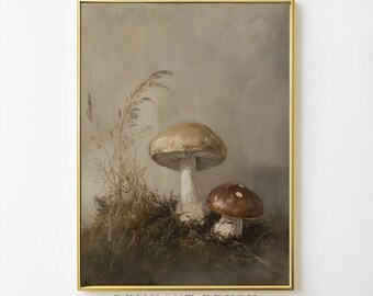 Vintage Mushroom Art Print | Botanical Forest Floor PRINTABLE Nature Wall Art Moody Woodland Cottagecore Decor Digital Download Artwork