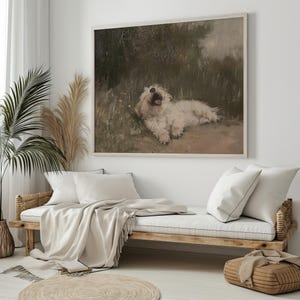 Vintage hund i fält konsttryck | Husdjursporträttmålning UTSKRIVBAR Beige väggkonst Cottagecore-dekor bondgårdstryck digital nedladdning bild 5