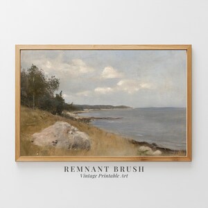 Vintage Coastal Landscape Art Print | Serene Seascape PRINTABLE Nature Wall Art Cottagecore Decor Digital Download Artwork