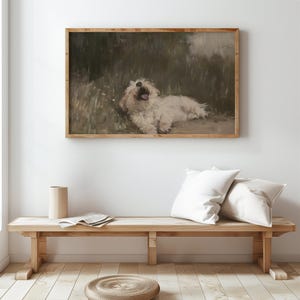 Vintage hund i fält konsttryck | Husdjursporträttmålning UTSKRIVBAR Beige väggkonst Cottagecore-dekor bondgårdstryck digital nedladdning bild 3