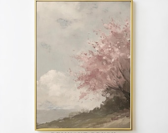 Vintage Cherry Blossom Art Print | Pink Floral Tree PRINTABLE Spring Wall Art Cottagecore Decor Digital Download Artwork