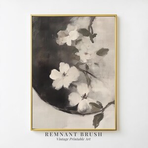 Moody White Blossom Art Print | Vintage Floral Painting Wall Art PRINTABLE Neutral Flower Botanical Decor Digital Download