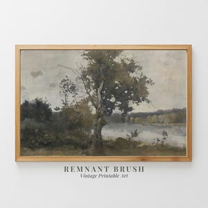 Vintage Woodland Tree Painting | Moody Landscape Art PRINTABLE Nature Wall Art Rustic Forest Decor Digital Download Artwork
