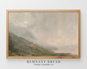 Misty Hills Moody Landscape Painting, Vintage Country Decor, Downloadable PRINTABLE, Country Farmhouse, Digital Download