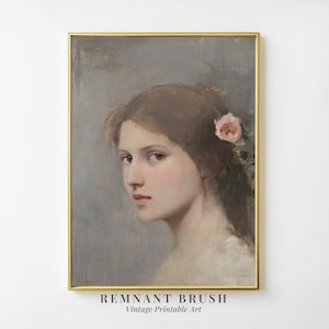 Young Woman Portrait | Vintage Oil Painting, Victorian Decor, Romantic Fine Art, Moody Wall Art, Antique Decor, PRINTABLE, Digital Artwork