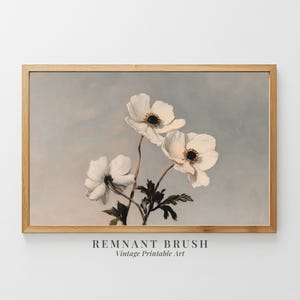Vintage Floral Art Print | Moody White Anemone Painting PRINTABLE Botanical Wall Art, Cottagecore Flower Decor Digital Download