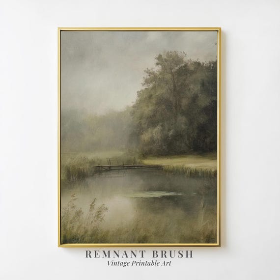 Vintage Lake Dock Art Print | Serene Landscape PRINTABLE Nature Wall Art Rustic Lake Scene Digital Download