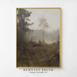 Woodland Clearing Painting Print | Vintage Forest Landscape Wall Art PRINTABLE Moody Nature Scene Rustic Decor Digital Download