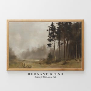 Paesaggio boschivo malinconico / Stampa foresta nebbiosa vintage, arredamento rustico cottagecore, arte murale malinconica STAMPABILE, opera d&#39;arte digitale scaricabile
