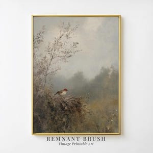 Rustic Bird Nest Painting | Vintage Nature Art PRINTABLE Woodland Wall Art Country Home Decor Moody Bird Print Digital Download