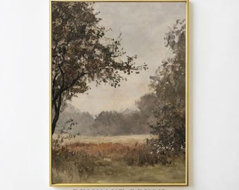 Vintage Wiese Landschaft Kunstdruck | Serene Nature DRUCKBARE Wildblumen Wand Kunst Rustikale Landhaus Cottagecore Dekor Digital Download Kunstwerk
