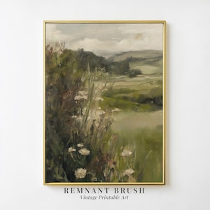Wildblumen Wiese Landschaft Kunstdruck | Vintage Landschaft Szene DRUCKBARE stimmungsvolle Wand Kunst Cottagecore Dekor Digitaler Download
