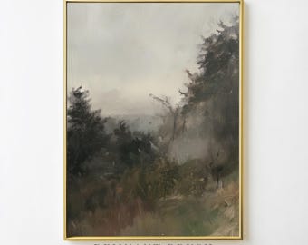 Forest Landscape Print | Vintage Nature Wall Art PRINTABLE Moody Painting Woodland Scene Rustic Cottagecore Decor Digital Download