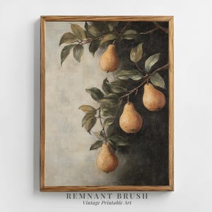 Vintage Pear Still Life | Dark Academia Rustic Fruit PRINTABLE Kitchen Wall Art Moody Botanical Painting Digital Download