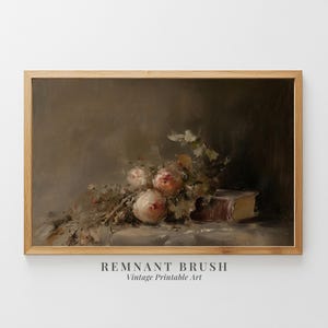 Vintage Peony Still Life Art Print | Floral Wall Art Moody Cottagecore Decor Nature Dark Academia Decor PRINTABLE Digital Download Artwork