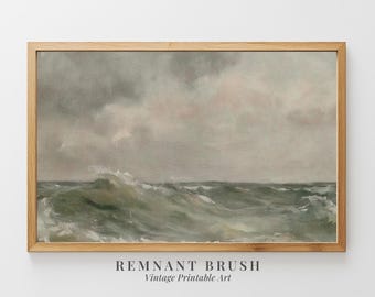 Stormy Sea Painting PRINTABLE | Vintage Ocean Landscape, Coastal Wall Art, Seascape Print, Neutral Wall Decor, Downloadable Digital Print