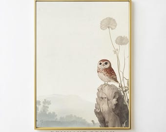 Vintage Owl Wall Art Printable Botanical Animal Nature Bird Print Minimalist Forest Decor Digital Download