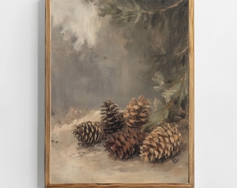 Rustic Pinecone Still Life | Vintage Nature PRINTABLE Winter Woodland Art Moody Lodge Decor Botanical Wall Art Digital Download Painting
