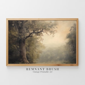 Ancient Tree Forest Painting | Vintage Woodland Landscape Art Print PRINTABLE Earth Tone Decor Rustic Nature Wall Art Digital Download