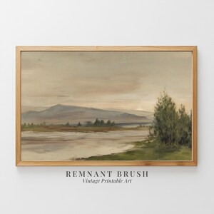 Moody River Landscape Print | Rustic Country Decor PRINTABLE Vintage Mountain Art Green Artwork Cottagecore Wall Art, Digital Download