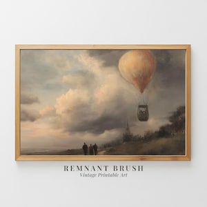 Vintage Hot Air Balloon Art Print | Romantic Landscape PRINTABLE Moody Wall Art Victorian Travel Decor Digital Download Artwork