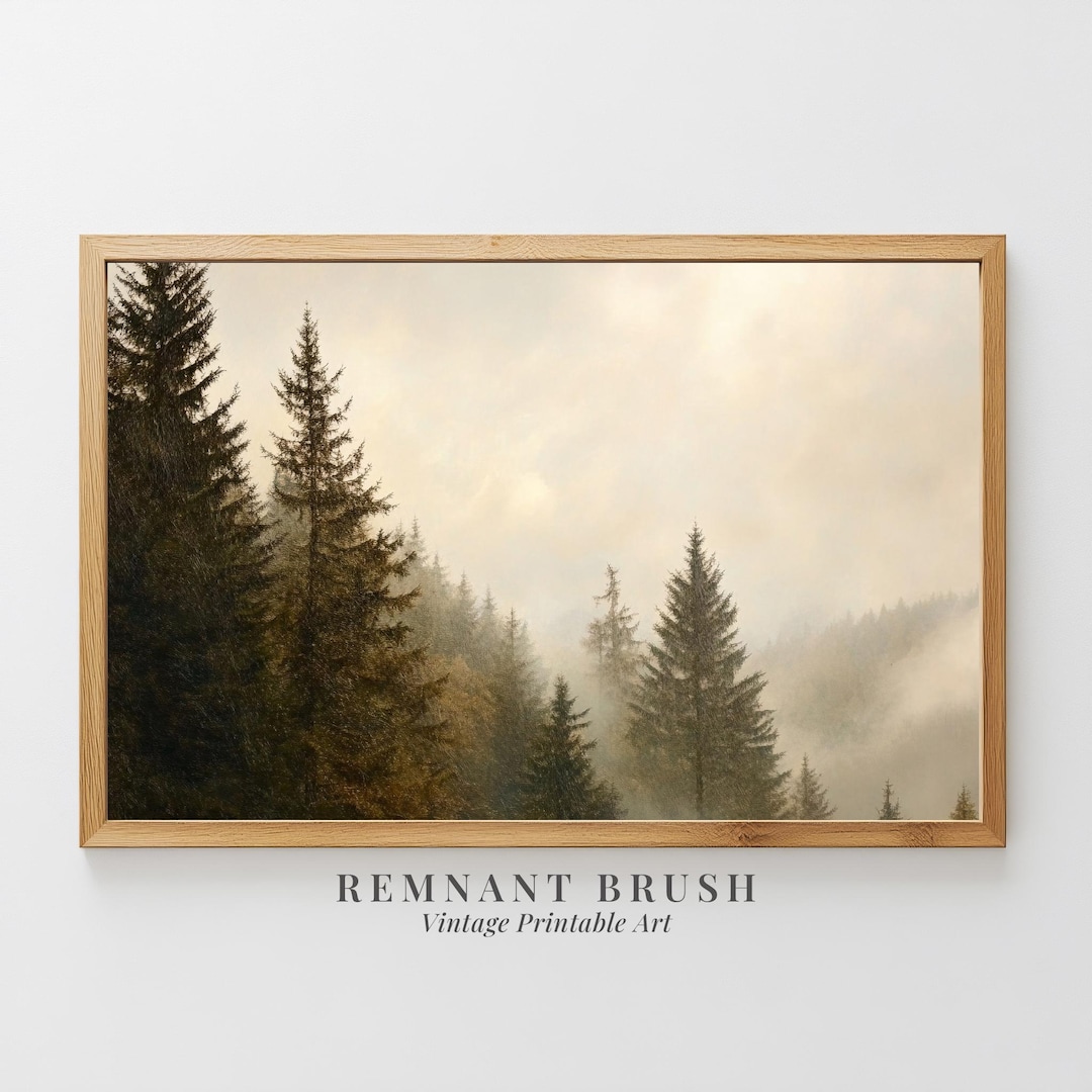 Vintage Misty Pine Forest Art Print | Moody Landscape PRINTABLE Nature ...