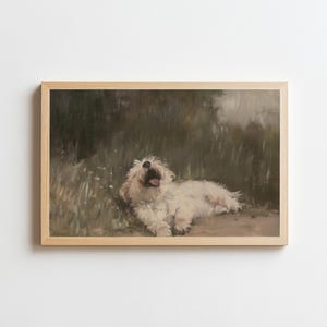 Vintage hund i fält konsttryck | Husdjursporträttmålning UTSKRIVBAR Beige väggkonst Cottagecore-dekor bondgårdstryck digital nedladdning bild 4