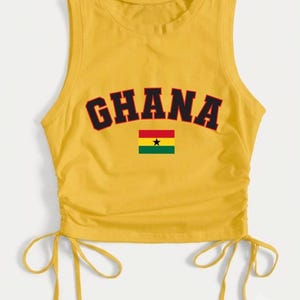World Cup 2026 Country Drawstring Crop Top | Ghana Senegal Congo Cameroon Graphic Tee | Y2K Blockette Aesthetic Side Tie Ruched Tank Top