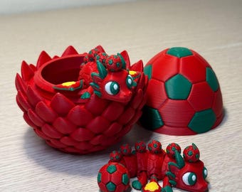 Articulated Soccer Dragon Egg, 3D Printed Fidget Toy, Portugal Team Fan Gift