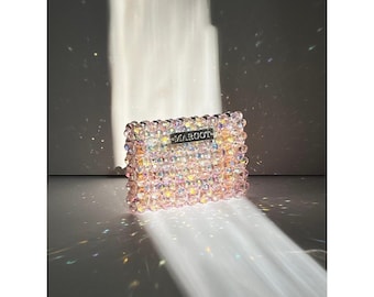 Handmade Crystal Card Holder: Margot Beaded Credit Card Wallet, Pink Rhinestone Mini Case