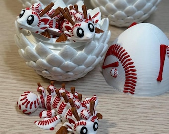 Articulated Baseball Dragon Egg, 3D Printed Dragon Toy, Fantasy Desk Decor